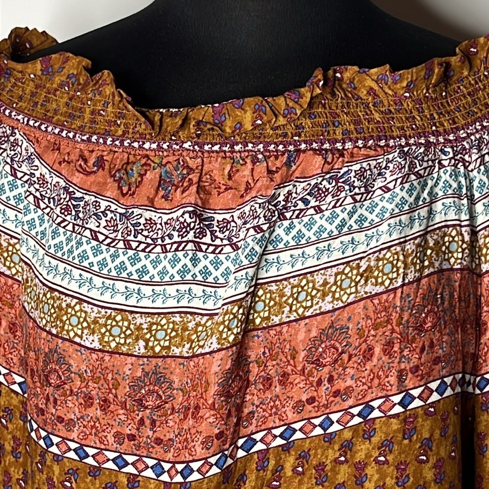 BEACHLUNCHLOUNGE Women’s Mixed Media Print Ruffle Off Shoulder Blouse Size L - Picture 2 of 7